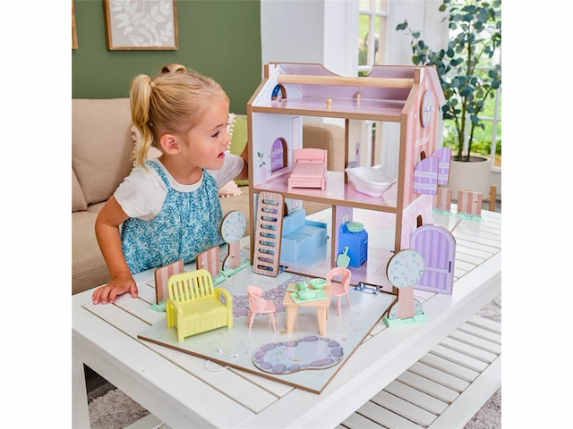 Kidkraft poppenhuis van hout met meubels en accessoires voor minipop vanaf 3 jaar - afbeelding 2 van  3