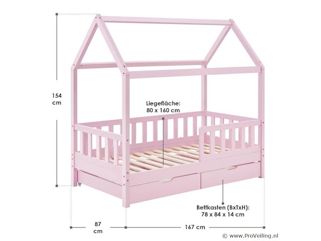 Kinderbed marli - 80 x 160 cm - roze - incl. bedlades - afbeelding 15 van  16
