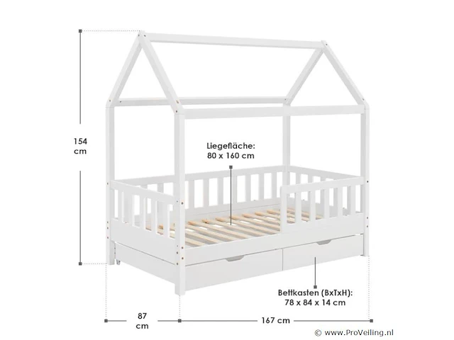 Kinderbed marli - 80 x 160 cm - wit - incl. bedlades - afbeelding 15 van  16