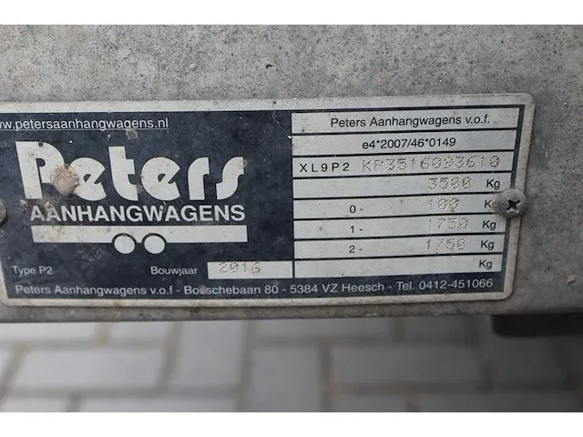 Kipper aanhangwagen peters 4050 x 2050 cm. met kenteken 19-wp-bn. bouwjaar 2016. maximaal laadvermogen 2450... - afbeelding 5 van  5