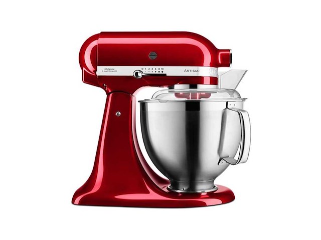 Kitchenaid keukenmachine - artisan - keukenrobot met 3 accessoires uit roestvrij staal, schenkschild en 2 mengkommen - 300 w - 3 l en 4,8 l - appelrood - afbeelding 1 van  2