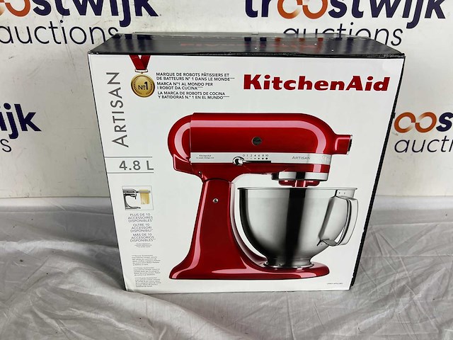 Kitchenaid keukenmachine - artisan - keukenrobot met 3 accessoires uit roestvrij staal, schenkschild en 2 mengkommen - 300 w - 3 l en 4,8 l - appelrood - afbeelding 2 van  2