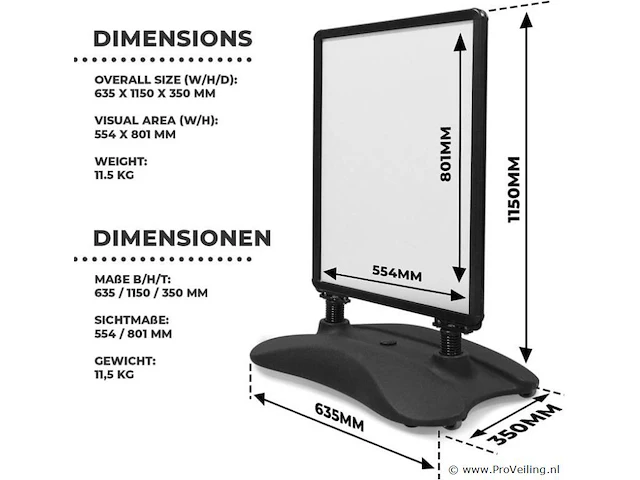 Klantenstopper / reclamebord / stoepbord - zwart - 47 x 66 x 128 cm - afbeelding 6 van  8