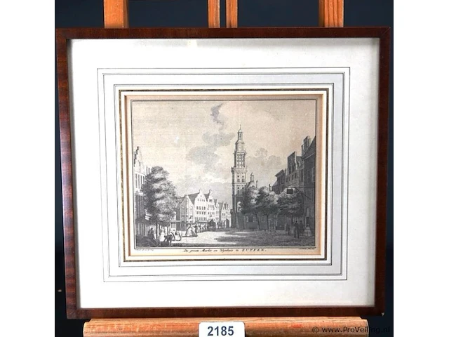 Klassieke prent de groote markt en wijnhuis te zutphen - afbeelding 1 van  5