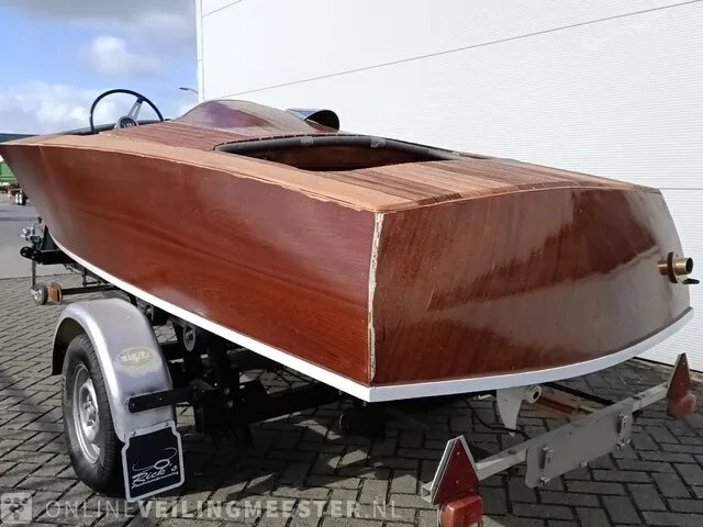 Klassieke speedboot (jaren 50/60) inclusief trailer, bruin - afbeelding 10 van  33