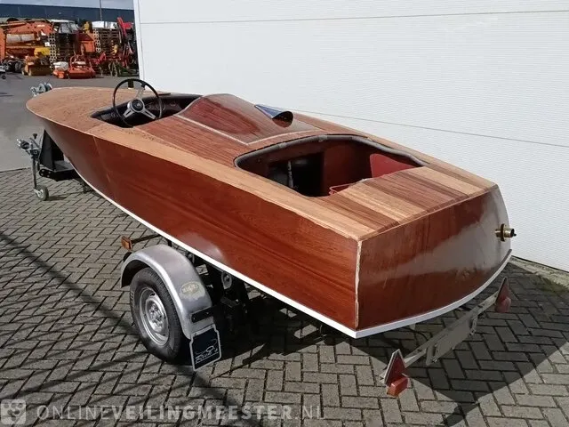 Klassieke speedboot (jaren 50/60) inclusief trailer, bruin - afbeelding 20 van  33