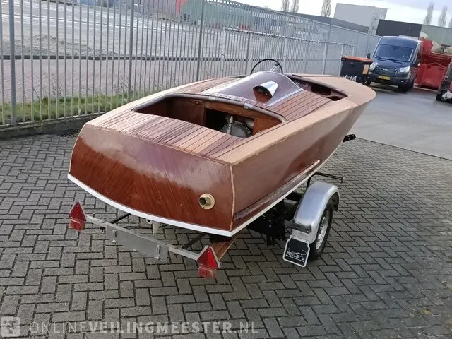 Klassieke speedboot (jaren 50/60) inclusief trailer, bruin - afbeelding 29 van  33