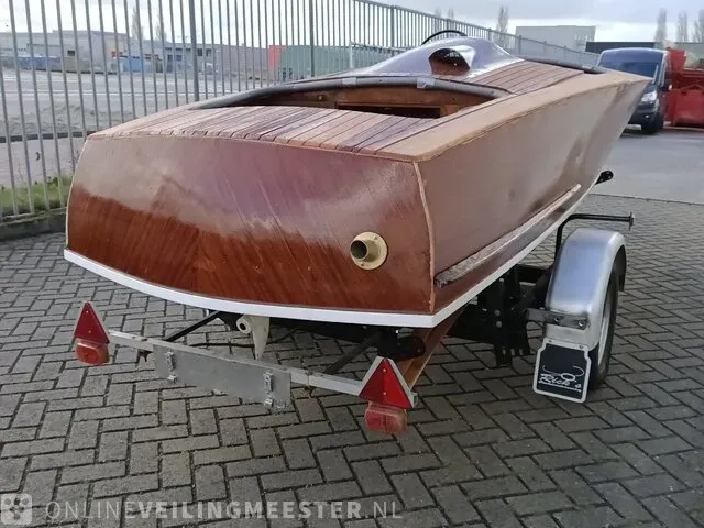 Klassieke speedboot (jaren 50/60) inclusief trailer, bruin - afbeelding 30 van  33