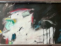 Klein olieverfschilderij "abstracte compositie", geschilderd door gerriet postma (1932 - 2009) - afbeelding 1 van  3