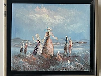 Klein romantisch schilderij, gesigneerd auckere rechts-onder , te dateren eind 20e eeuw - afbeelding 1 van  4