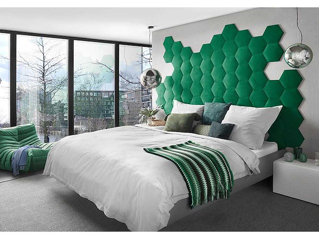 Klimex - luxury velvet textile hexagon green - wandbekleding - afbeelding 6 van  6