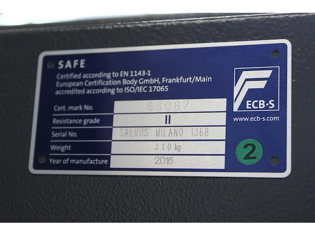 Kluis met cijferslot salvus milano 1368. bouwjaar 2016. afmeting 68 x 51 x 132 cm. let op 310 kg, staat op ... - afbeelding 5 van  5