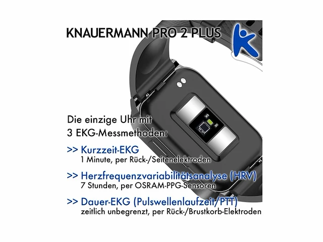 Knauermann pro 2 plus gezondheidshorloge smartwatch osram sensorenecg op borst + hrv-functie bt bluetooth slaapapneu bloeddruk - afbeelding 3 van  6