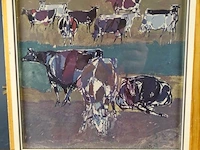 Koeien in de wei. gesigneerd rechtsonder. - afbeelding 1 van  5