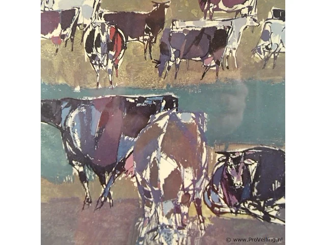 Koeien in de wei. gesigneerd rechtsonder. - afbeelding 3 van  5