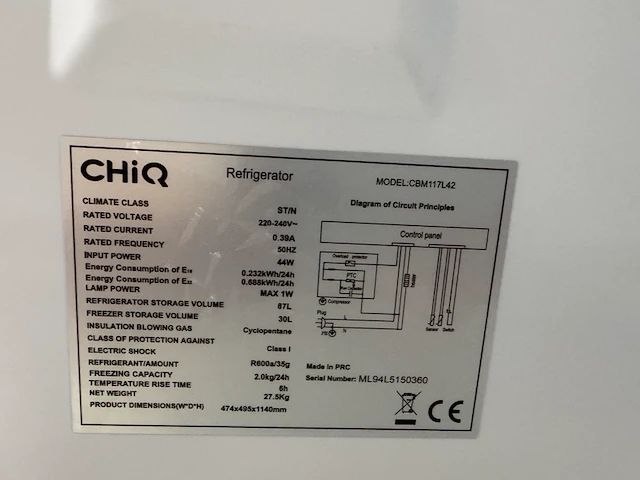 Koel-vriescombinatie 117 liter chiq, cbm117l42 - afbeelding 4 van  4