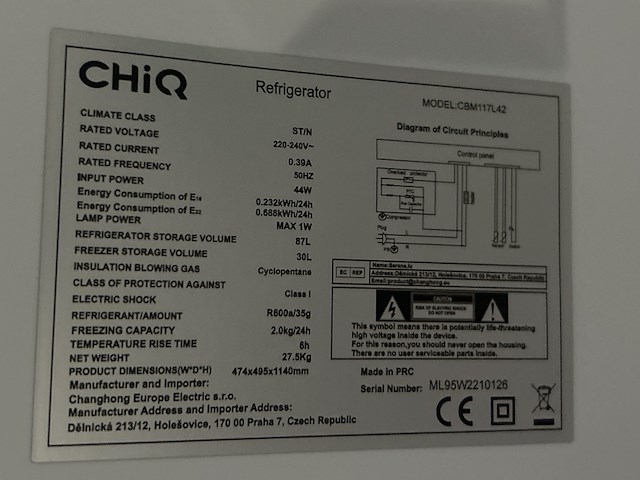 Koel-vriescombinatie 117 liter chiq, cbm117l42 - afbeelding 6 van  6