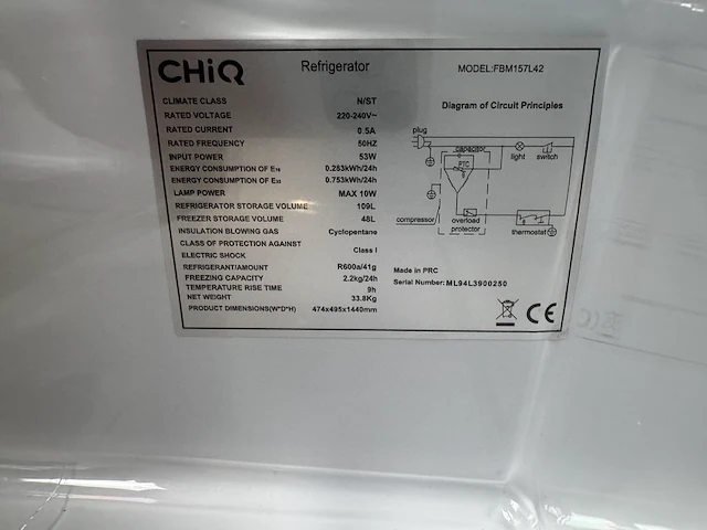 Koel-vriescombinatie 157 liter chiq, fbm157l42 - afbeelding 4 van  4