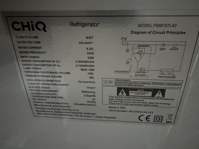 Koel-vriescombinatie 157 liter chiq, fbm157l42 - afbeelding 4 van  5
