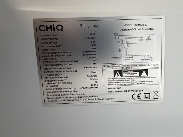 Koel-vriescombinatie 157 liter chiq, fbm157l42 - afbeelding 4 van  4