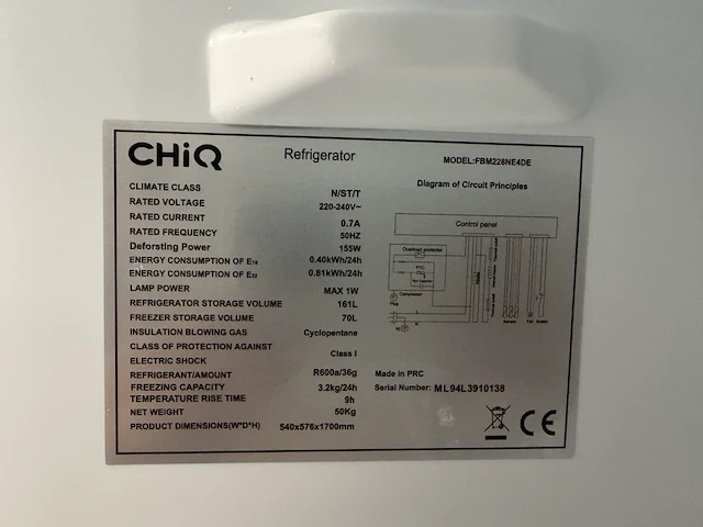 Koel-vriescombinatie 231 liter chiq, fbm228ne4de - afbeelding 4 van  5