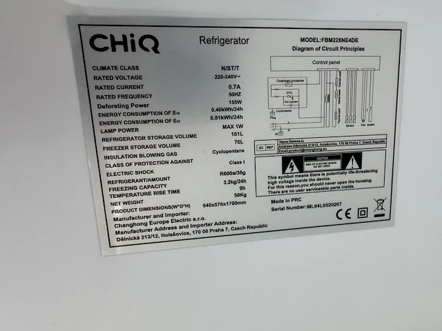 Koel-vriescombinatie 231 liter chiq, fbm228ne4de - afbeelding 4 van  5