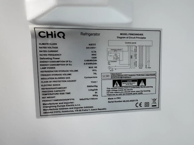 Koel-vriescombinatie 231 liter chiq, fbm228ne4de - afbeelding 5 van  5
