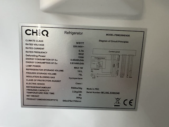 Koel-vriescombinatie 231 liter chiq, fbm228ne4de - afbeelding 5 van  5