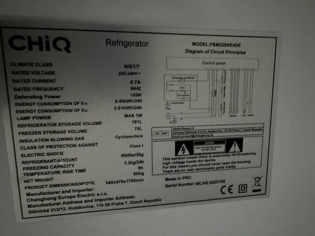 Koel-vriescombinatie 231 liter chiq, fbm228ne4de - afbeelding 5 van  5