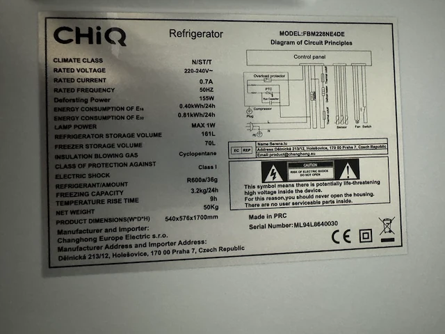 Koel-vriescombinatie 231 liter chiq, fbm228ne4de - afbeelding 5 van  5