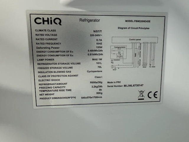Koel-vriescombinatie 231 liter chiq, fbm228ne4de - afbeelding 5 van  5