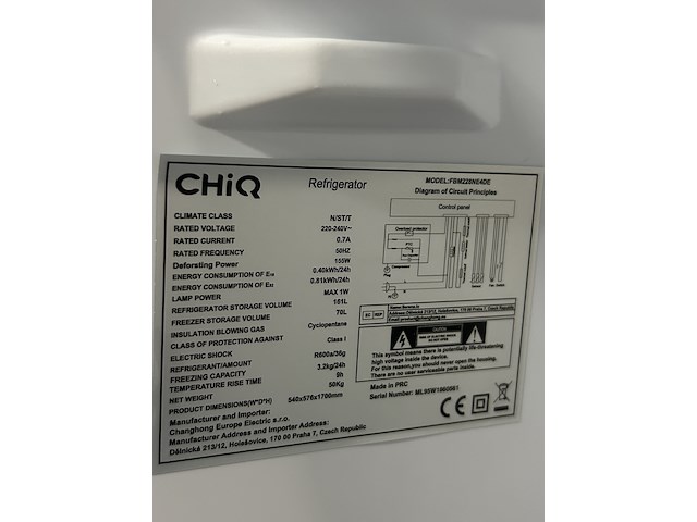 Koel-vriescombinatie 231 liter chiq, fbm228ne4de - afbeelding 7 van  7