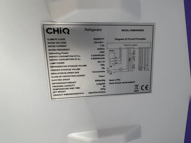 Koel-vriescombinatie 250 liter chiq, cbm250nebd - afbeelding 6 van  6
