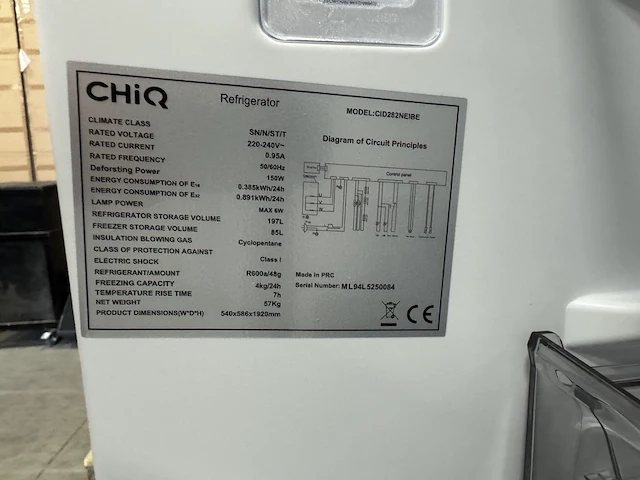 Koel-vriescombinatie 282 liter chiq, cid282neibe - afbeelding 5 van  5