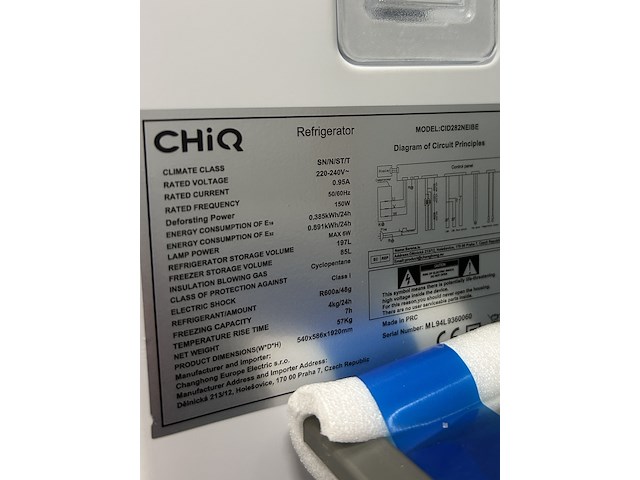 Koel-vriescombinatie 282 liter chiq, cid282neibe - afbeelding 12 van  13