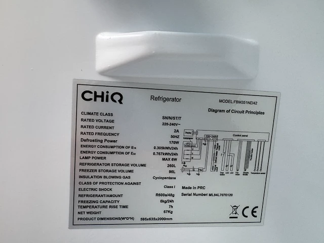 Koel-vriescombinatie 356 liter chiq, fbm351nei42 - afbeelding 4 van  5