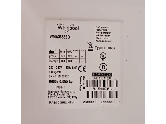 Koeler no frost, whirlpool a+++, wma36562x - afbeelding 13 van  13