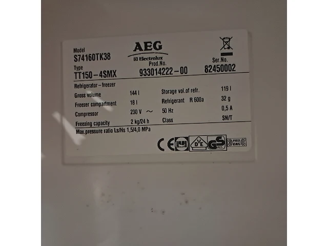 Koel/vriescombinatie, aeg, tt150-4smx - afbeelding 8 van  12