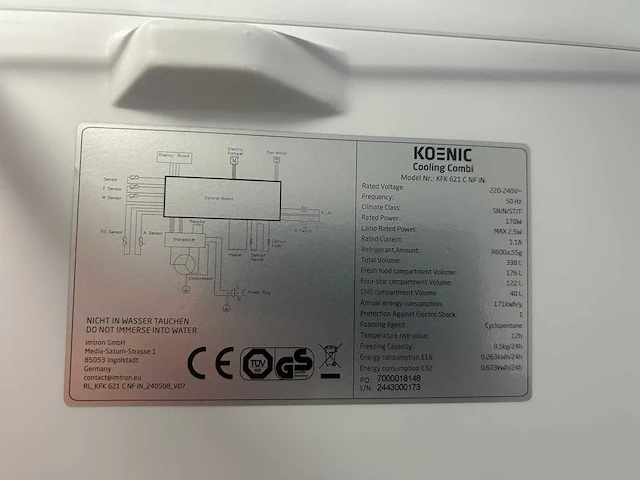 Koenic fk 621 - koel-vriescombinatie - breedte 59.5 cm - hoogte 185 cm - inhoud 338 l - nofrost - afbeelding 5 van  7