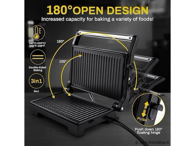 Kontakt grill/bakplaat -vleesgril bakplaat zwart - afbeelding 5 van  8