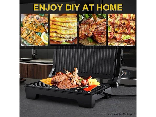 Kontakt grill/bakplaat -vleesgril bakplaat zwart - afbeelding 6 van  8