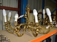 Koperen luster 10 lichtpunten, luster koper met hout 6 lichtpunten - afbeelding 3 van  7
