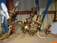 Koperen luster 10 lichtpunten, luster koper met hout 6 lichtpunten - afbeelding 6 van  7