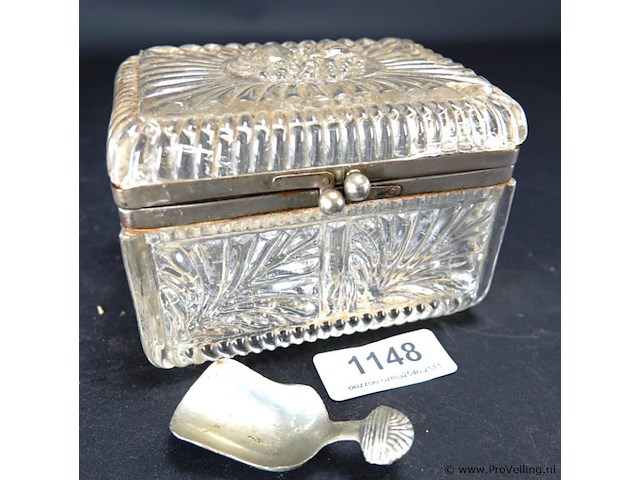 Kristallen suikerpot met schep met montuur - afbeelding 1 van  5