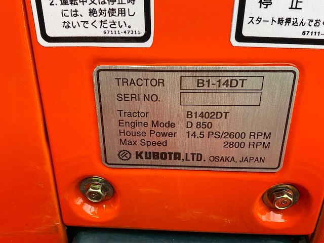 Kubota bulltra b1-14dt minitractor - afbeelding 16 van  23