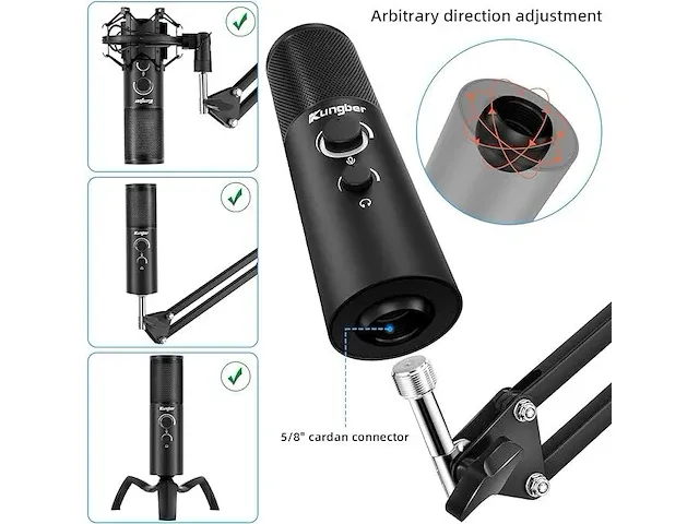 Kungber usb-microfoon pc-gamingmicrofoon - afbeelding 2 van  4
