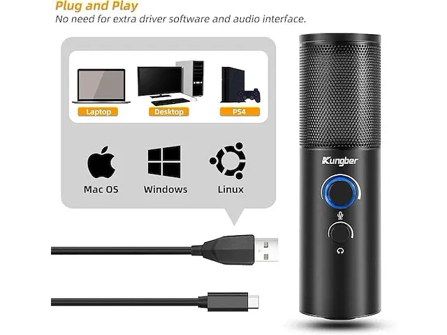 Kungber usb-microfoon pc-gamingmicrofoon - afbeelding 3 van  4