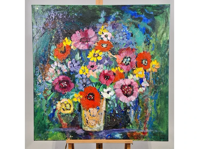 Kunstwerk, gemengde techniek, maya wildevuur, bloemen op vaas, 2014 - afbeelding 1 van  10