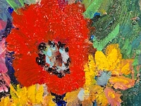 Kunstwerk, gemengde techniek, maya wildevuur, bloemen op vaas, 2014 - afbeelding 3 van  10