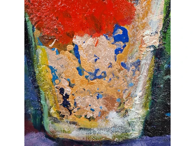 Kunstwerk, gemengde techniek, maya wildevuur, bloemen op vaas, 2014 - afbeelding 4 van  10